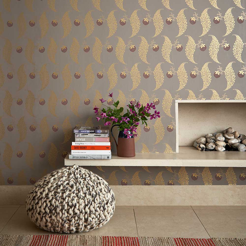 Rosslyn Wallpaper - Metallic Gold / Taupe - by Farrow & Ball