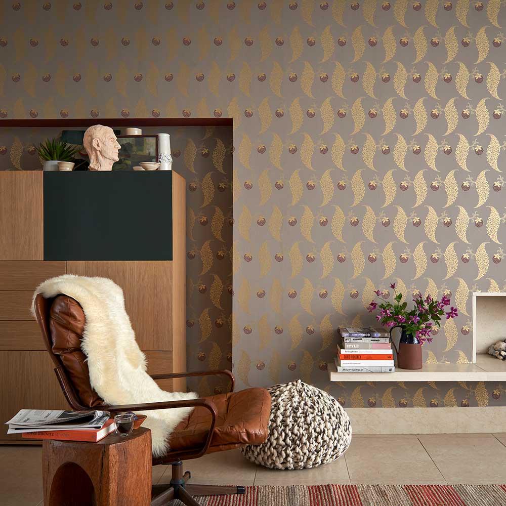 Rosslyn Wallpaper - Metallic Gold / Taupe - by Farrow & Ball