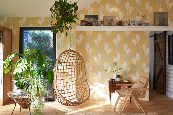Wisteria Wallpaper - White / Grey / Yellow - by Farrow & Ball