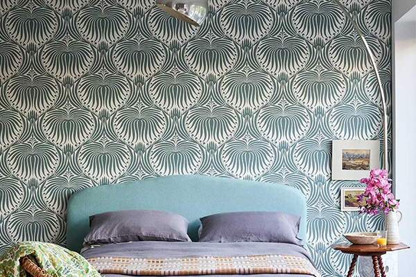 Lotus Wallpaper - Teal / Off White - by Farrow & Ball