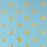 Bumble Bee Wallpaper - Metallic Gold / Sky Blue - by Farrow & Ball. Click for more details and a description.