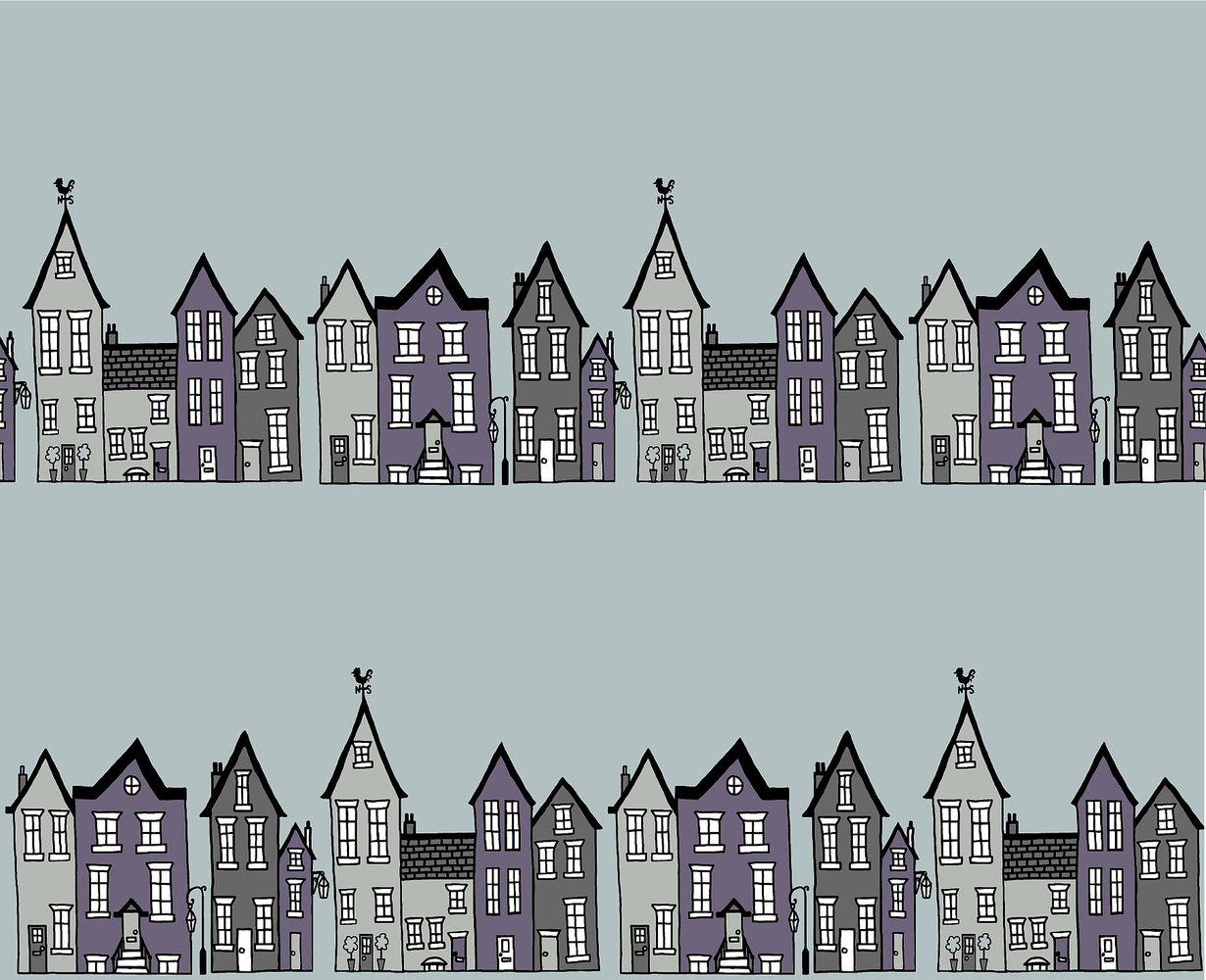 The Street - All That Jazz Wallpaper - Grey / Purple - by Hubbard and Reenie