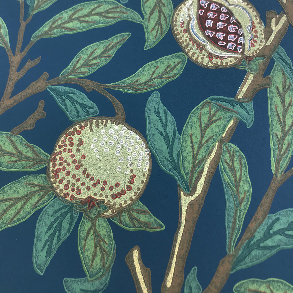 Bird & Pomegranate Wallpaper - Green / Blue - by Morris