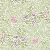 Larkspur Wallpaper - Pale Green / Pink / Lilac - by Morris