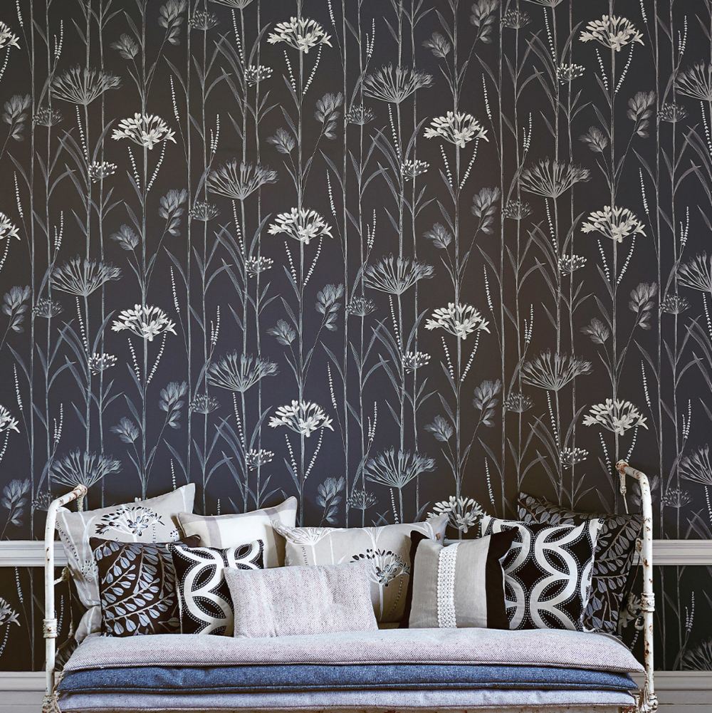 Gardinum Wallpaper - Charcoal / Flint / Gilver - by Harlequin