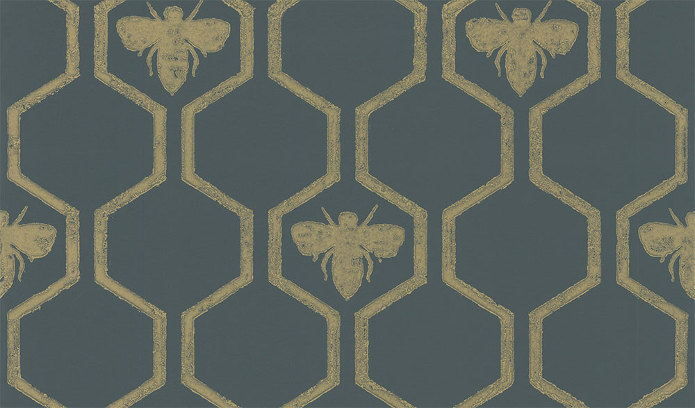 Honey Bees Gold by Barneby Gates - Charcoal / Gold : Wallpaper Direct