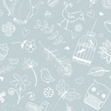 Tea at Hatties Wallpaper - Soft Grey - by Hattie Lloyd. Click for more details and a description.