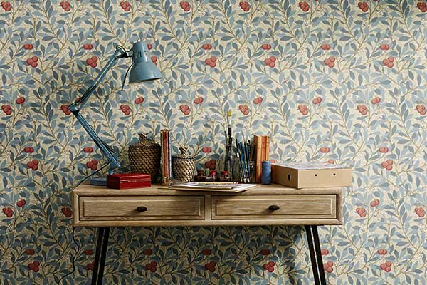 Arbutus Wallpaper - Woad / Russet - by Morris