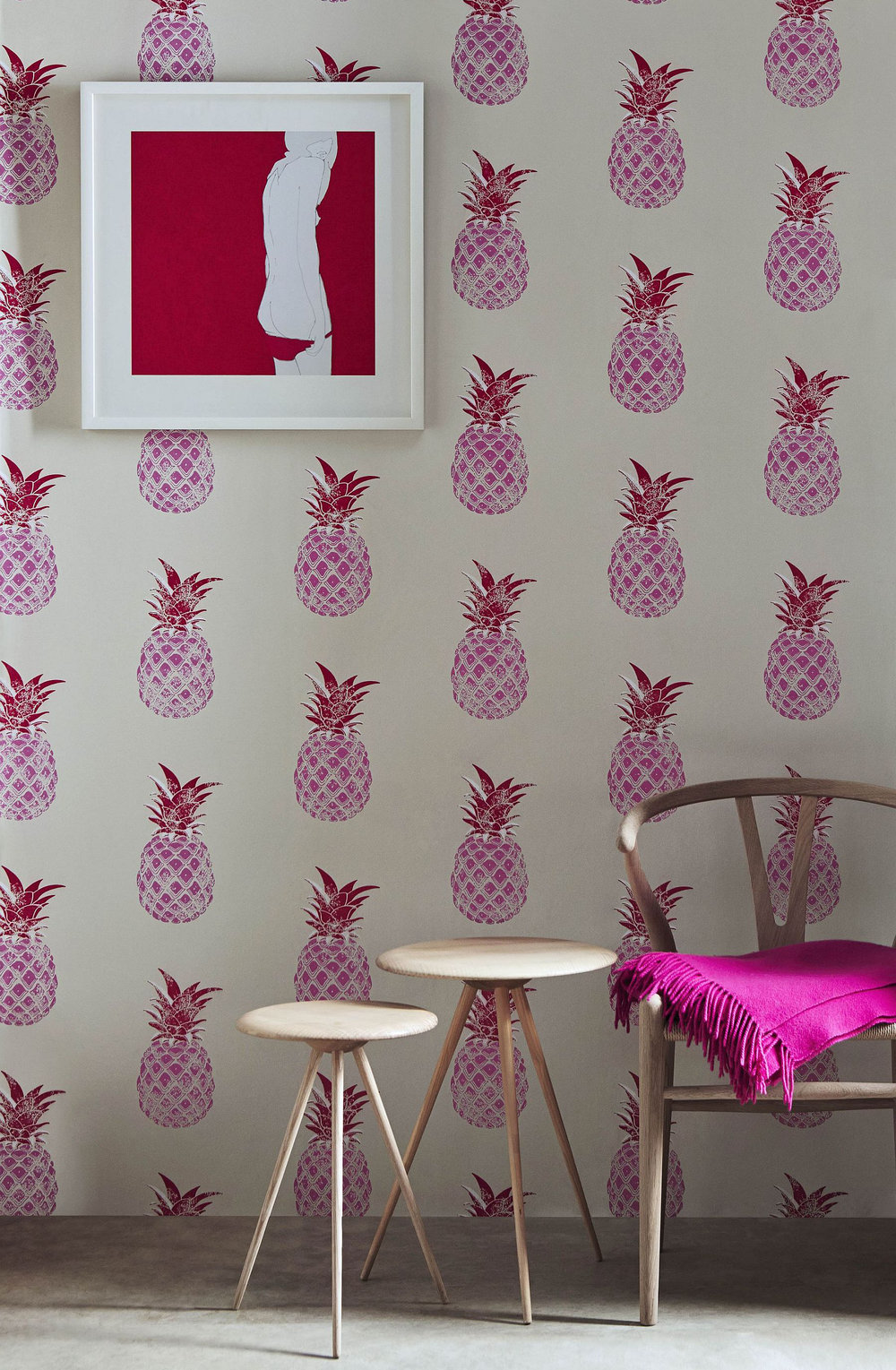 Pineapple Wallpaper - Red / Pink - by Barneby Gates