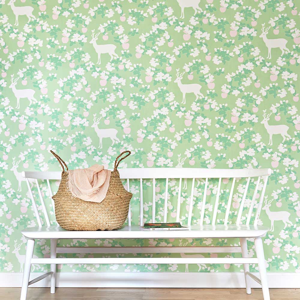 Apple Garden Wallpaper - Soft Green - by Majvillan