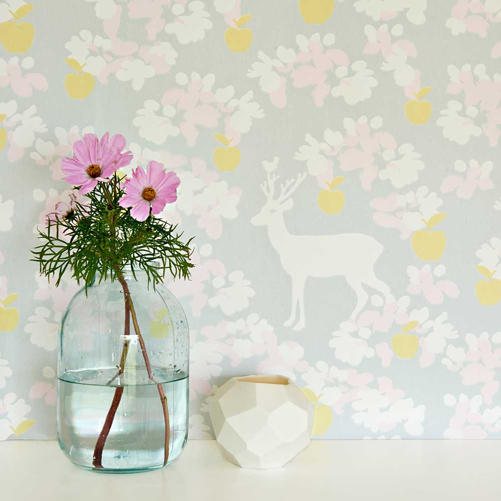 Apple Garden Wallpaper - Soft Grey - by Majvillan
