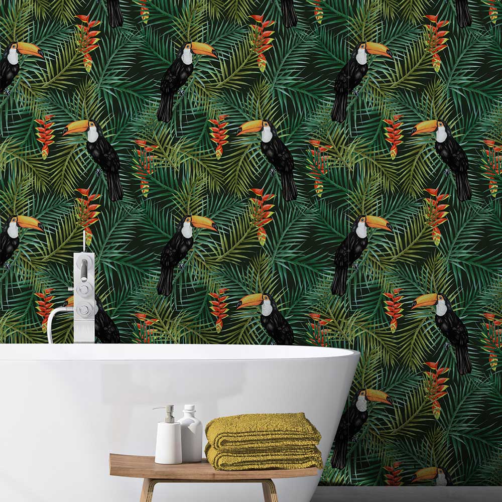 Toucan Wallpaper - Green - by Graduate Collection