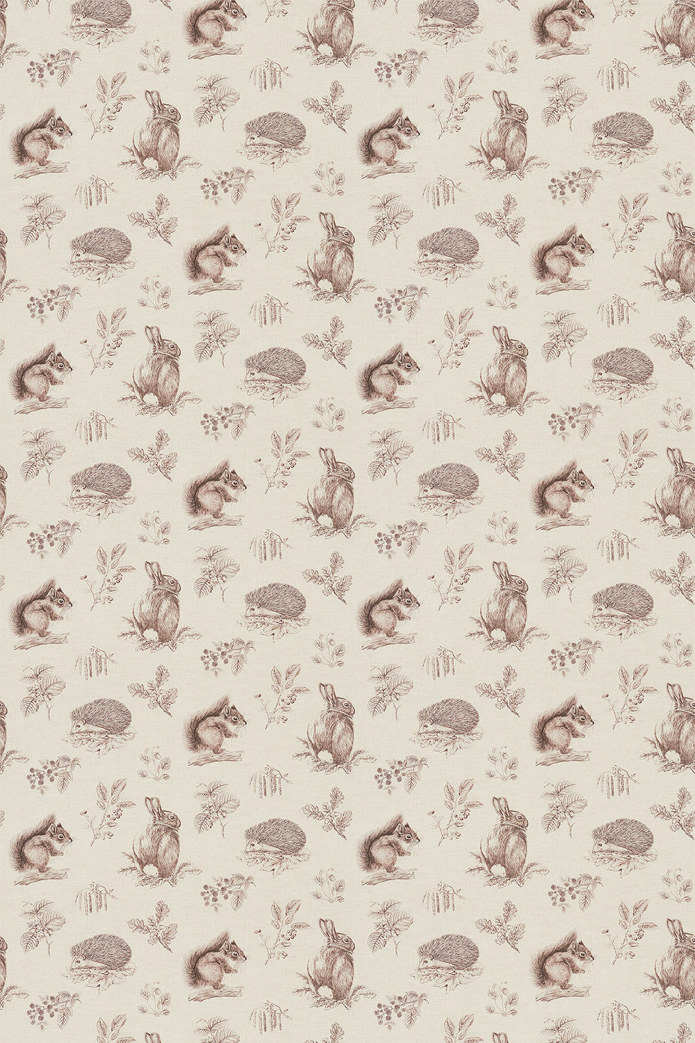 Squirrel & Hedgehog Fabric - Walnut / Linen - by Sanderson