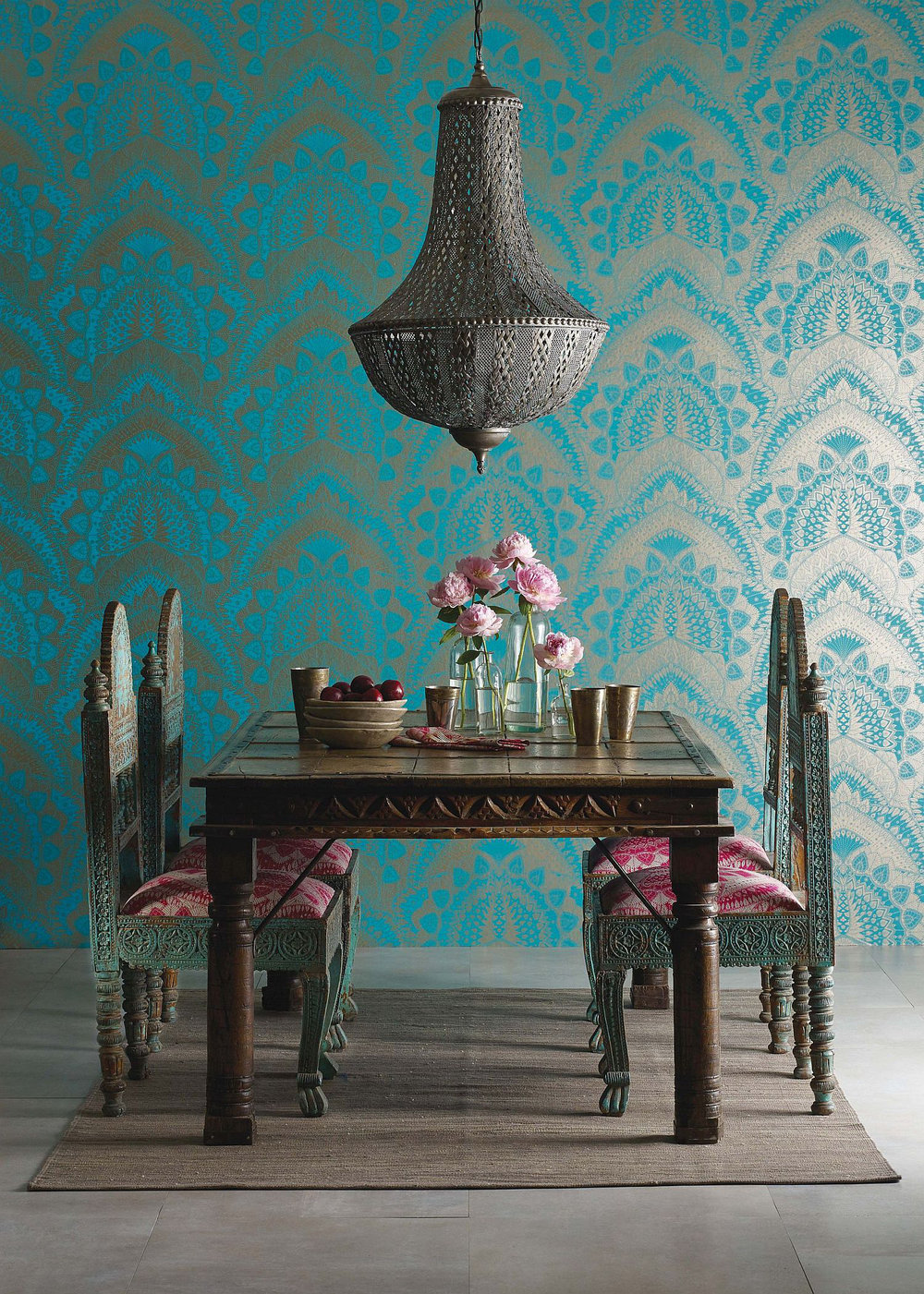 Azari Wallpaper - Turquoise / Gold - by Matthew Williamson