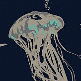 Jellyfish Wallpaper - Navy - by 17 Patterns. Click for more details and a description.