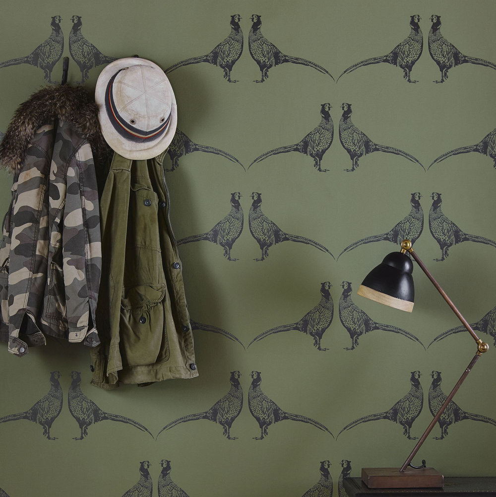Pheasant Wallpaper - Camo Green - by Barneby Gates