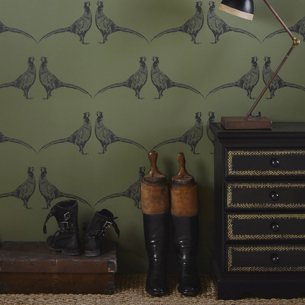 Pheasant Wallpaper - Camo Green - by Barneby Gates