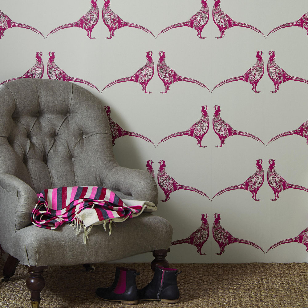 Pheasant Wallpaper - Pink - by Barneby Gates