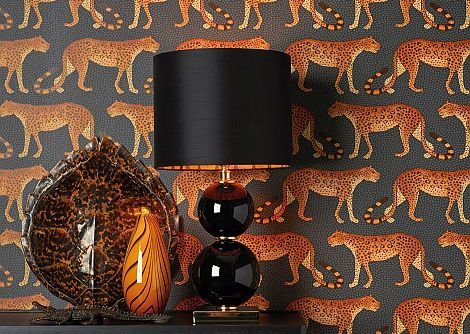Leopard Walk Wallpaper - Charcoal / Orange - by Cole & Son