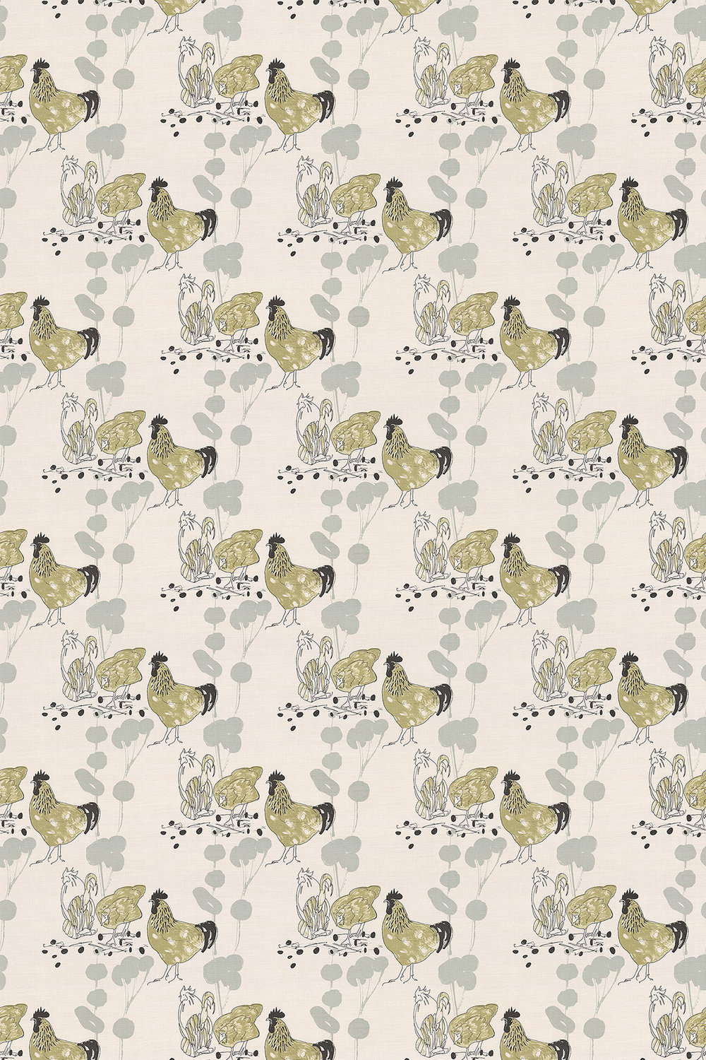 Linen Union Chicken 01 Fabric - Aqua / Green - by Belynda Sharples