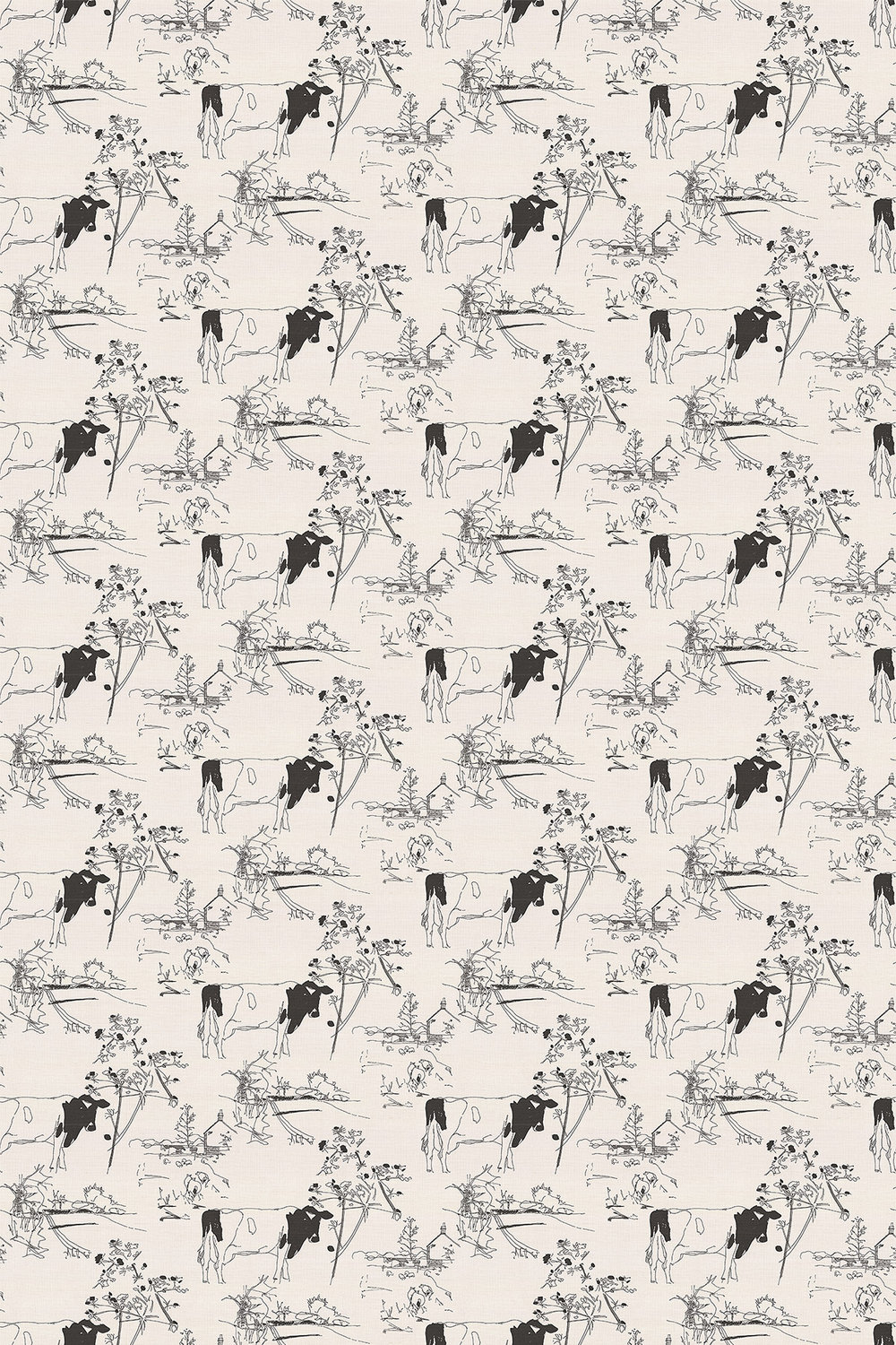 Countryside Toile 01 Fabric - Black / White - by Belynda Sharples