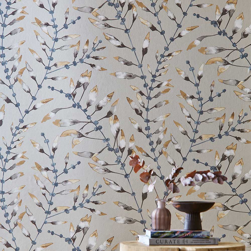 Chaconia Wallpaper - Amber / Slate - by Harlequin