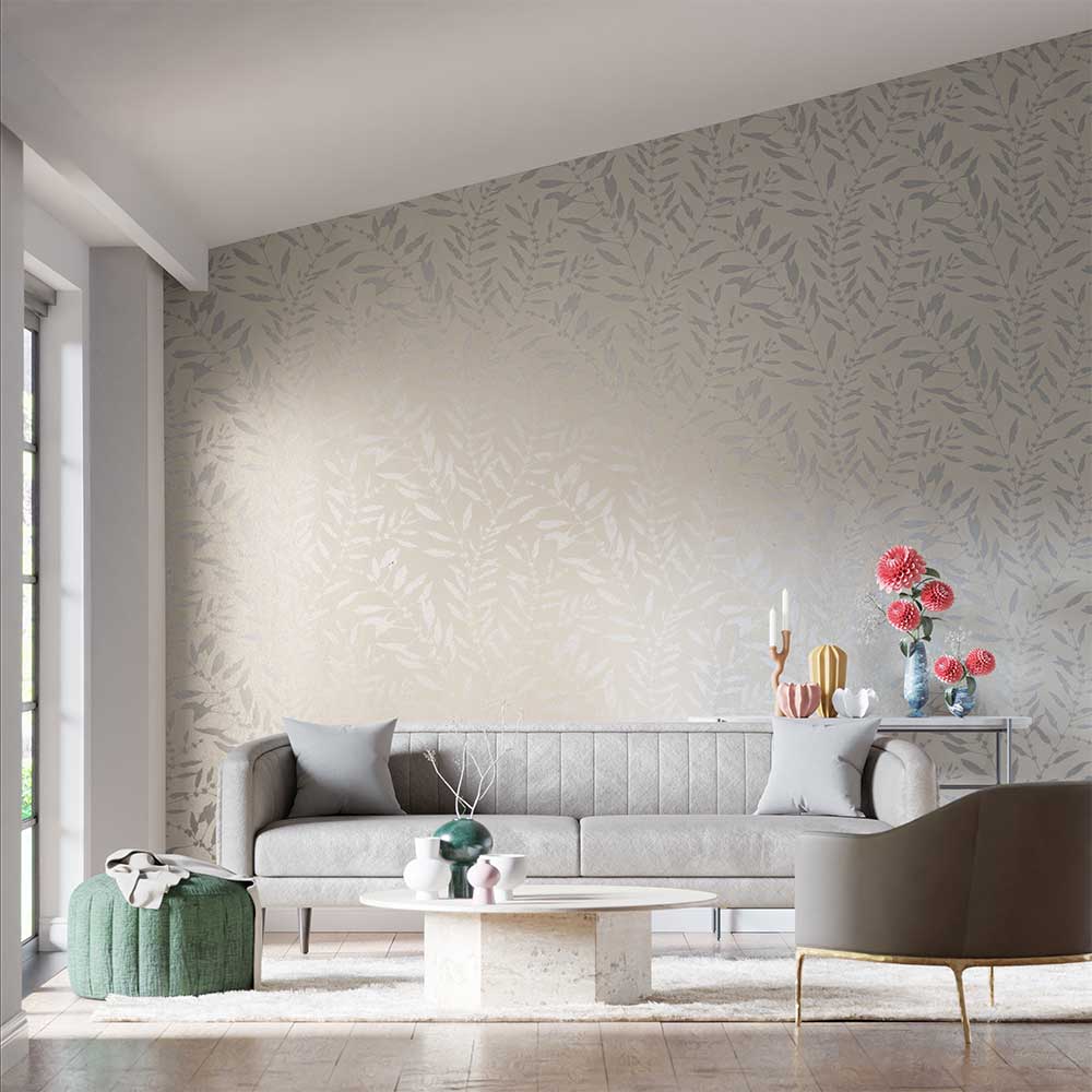 Chaconia Shimmer Wallpaper - Stone - by Harlequin
