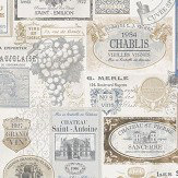 French Labels Wallpaper - Grey and Blue - by Galerie. Click for more details and a description.