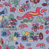 Mid Century Countryside Fox Wallpaper - Blue / Green - by The Vintage Collection. Click for more details and a description.