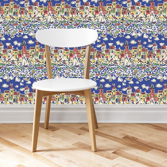 Mid Century St Tropez Wallpaper - Deep Blue - by The Vintage Collection