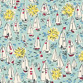 Mid Century Sailing Boats Wallpaper - Aqua - by The Vintage Collection. Click for more details and a description.
