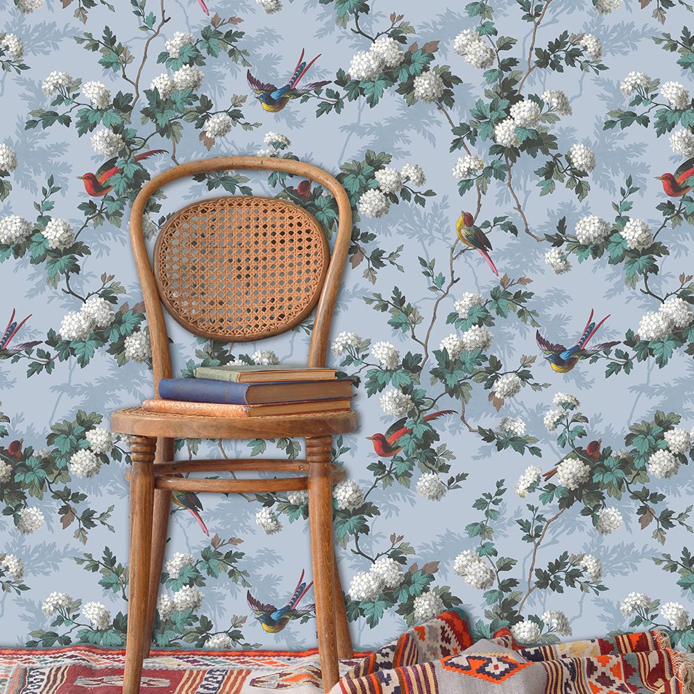 Heritage Bird Print Wallpaper - Blue - by The Vintage Collection