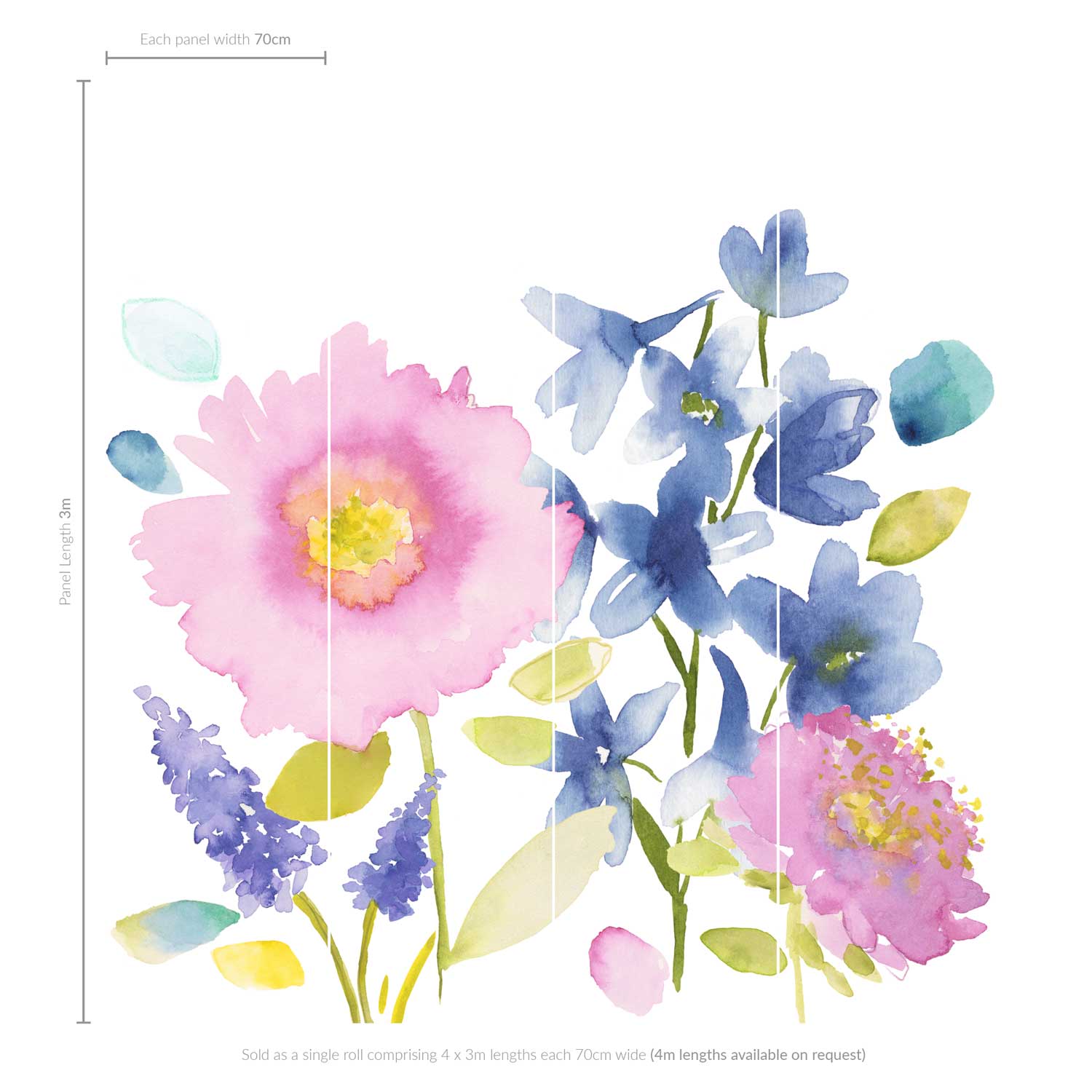 Florrie Mural set of 4 x 3m panels - Blue / Pink - by bluebellgray