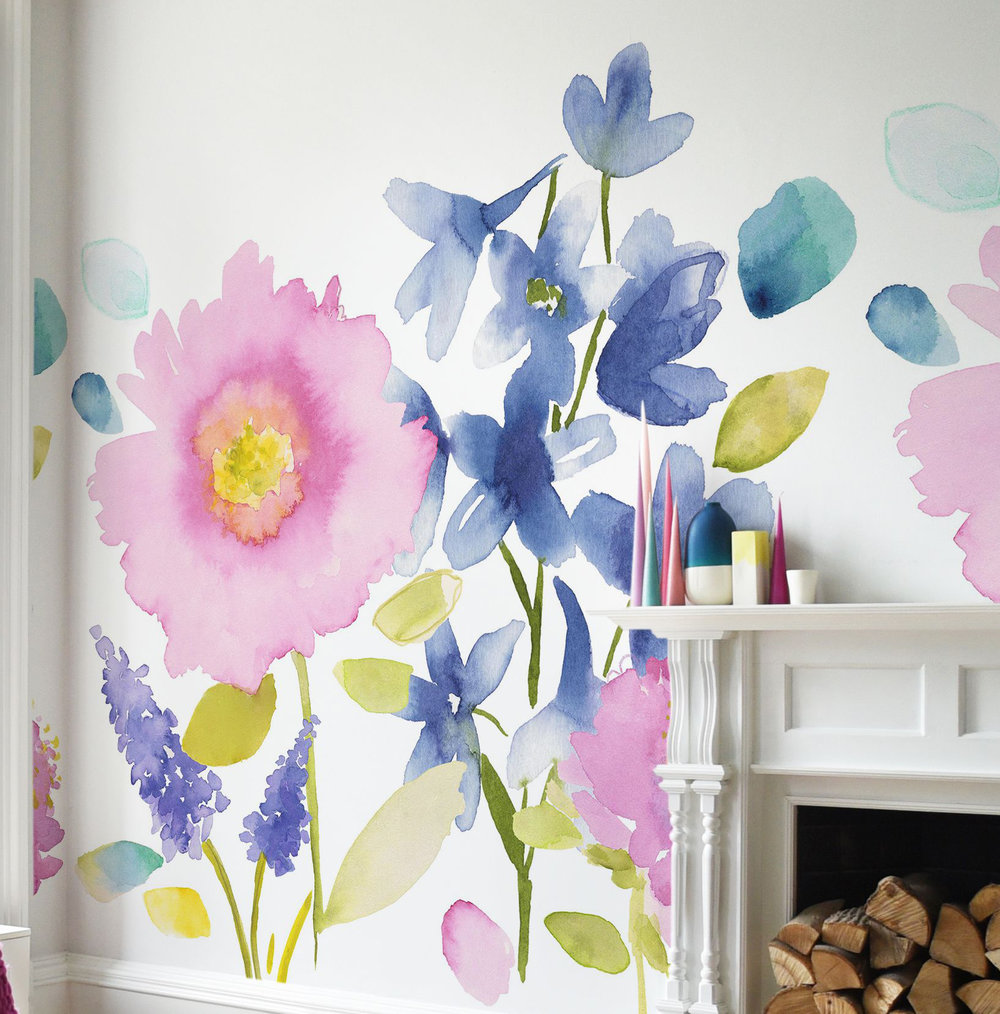 Florrie Mural set of 4 x 3m panels - Blue / Pink - by bluebellgray