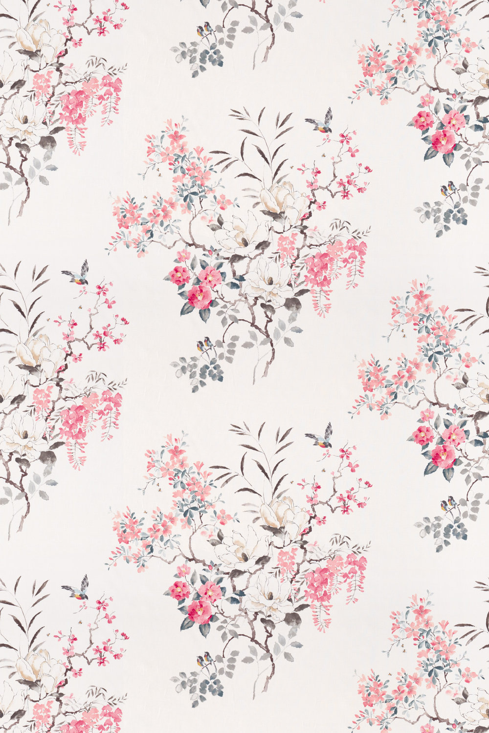 Magnolia and Blossom Fabric - Coral / Silver - by Sanderson