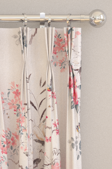 Magnolia and Blossom Curtains - Coral / Silver - by Sanderson. Click for more details and a description.