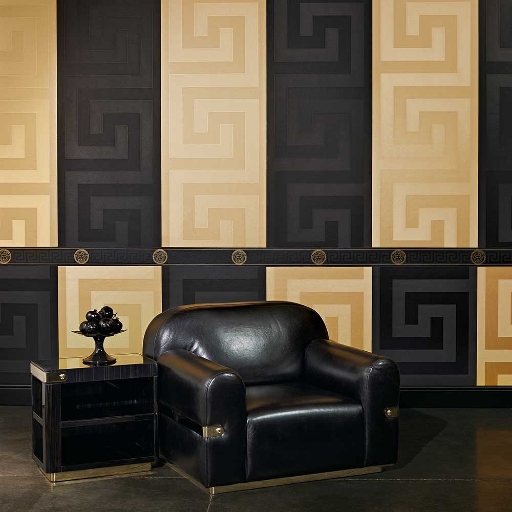 Large Greek Key Wallpaper - Black  - by Versace