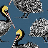 Pelican Wallpaper - Harbour Blue - by Petronella Hall. Click for more details and a description.