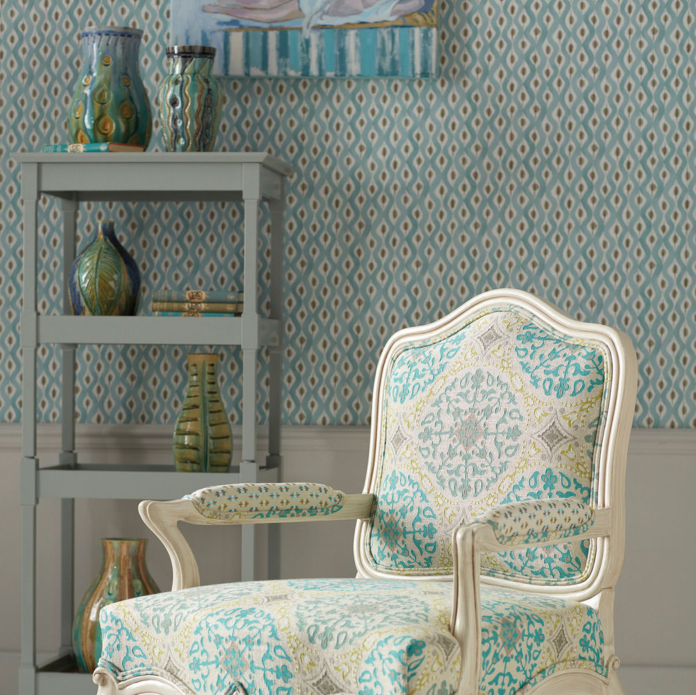 Beau Rivage Wallpaper - Duck Egg / Taupe - by Nina Campbell