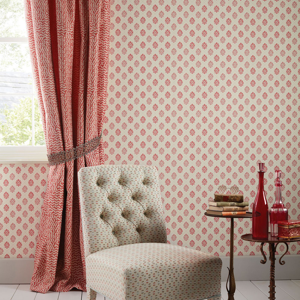 Camille Wallpaper - Coral  / Pink - by Nina Campbell