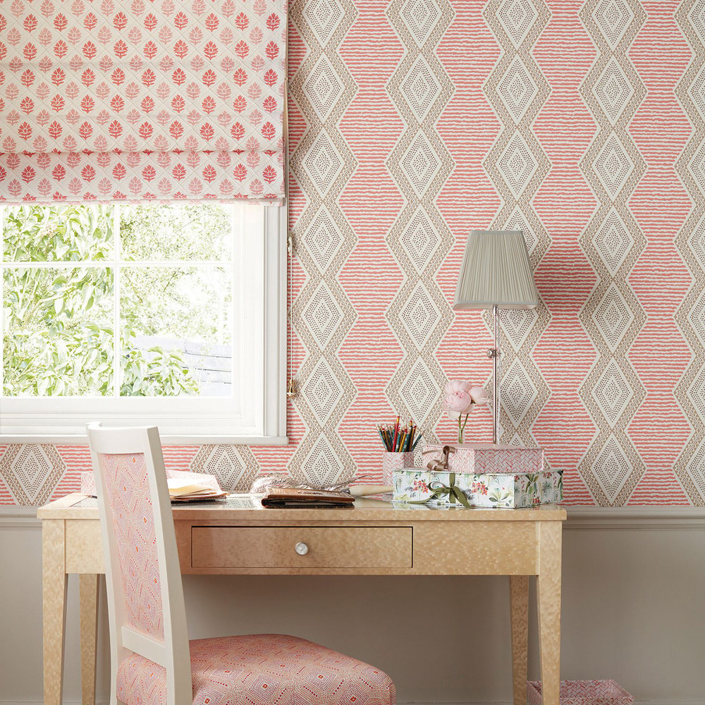 Belle Ile Wallpaper - Coral / Beige - by Nina Campbell