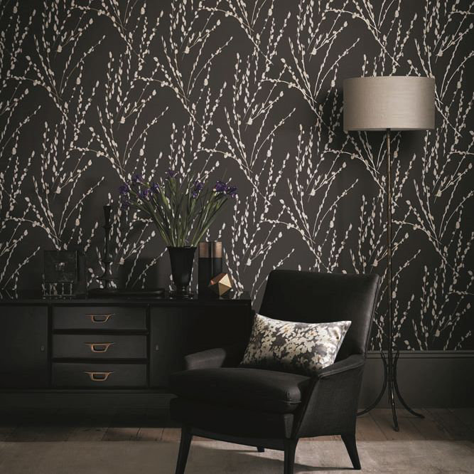 Mikado Wallpaper - Charcoal - by Romo