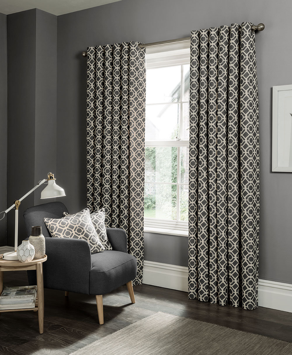 Castello eyelet Curtains Ready Made Curtains - Charcoal - by Studio G