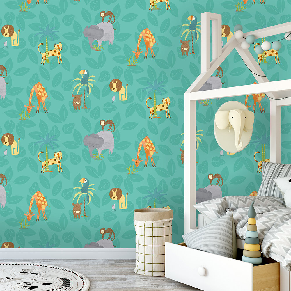 Jungle Friends Wallpaper - Teal - by Albany