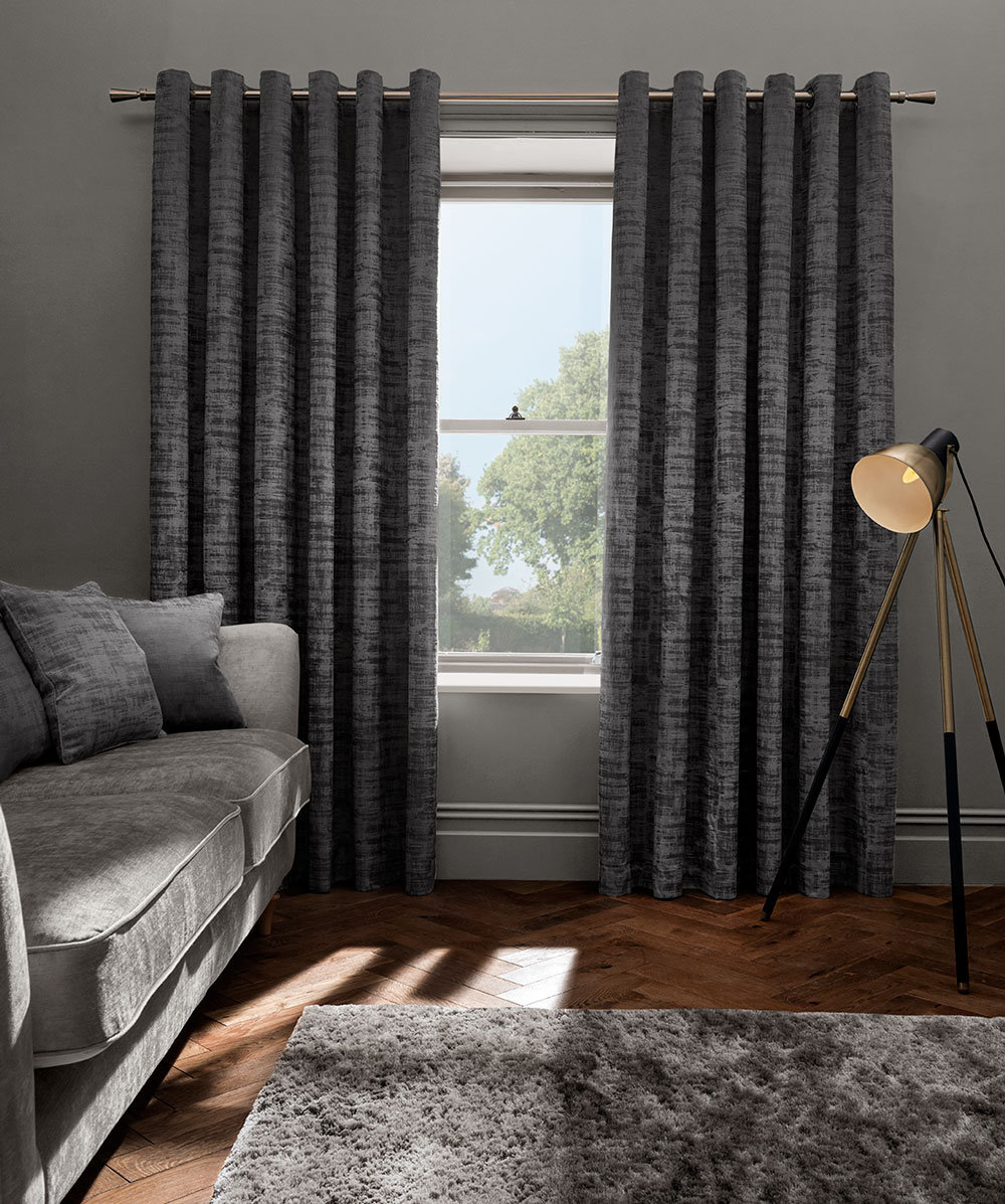 Naples Eyelet Curtains Ready Made Curtains - Smoke - by Studio G
