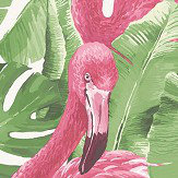 Flamingo Wallpaper - Pink / Green / White - by Galerie. Click for more details and a description.