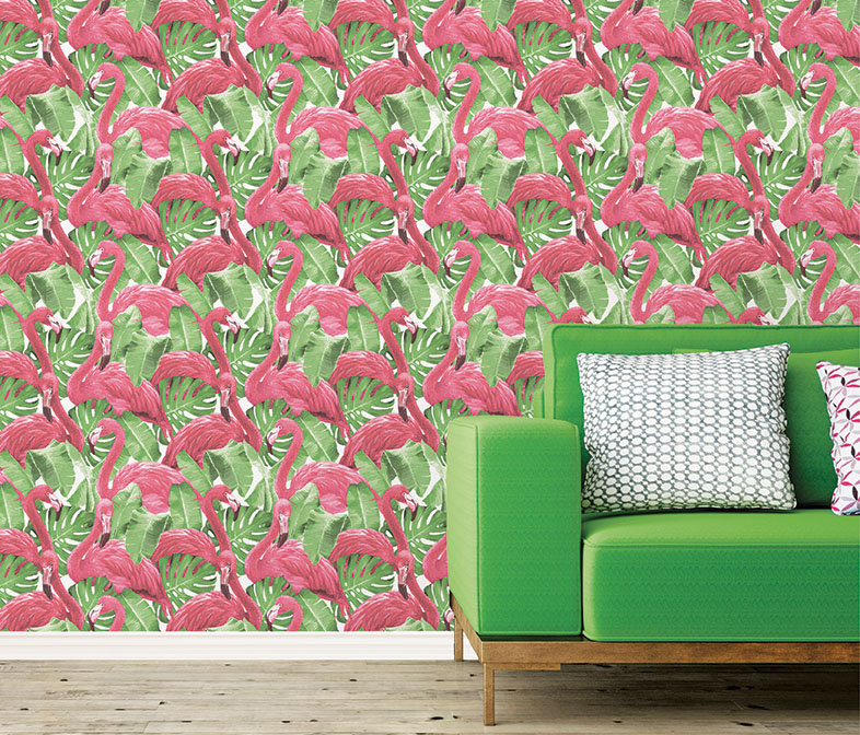 Flamingo Wallpaper - Pink / Green / White - by Galerie