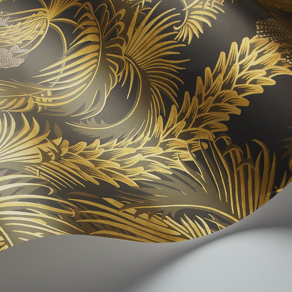 Hollywood Palm Wallpaper - Charcoal / Gold - by Cole & Son