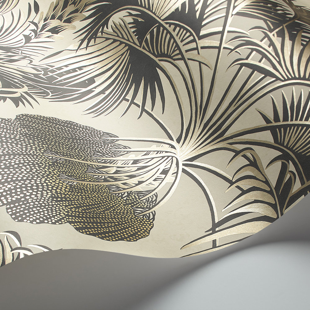 Hollywood Palm Wallpaper - Silver / Charcoal - by Cole & Son