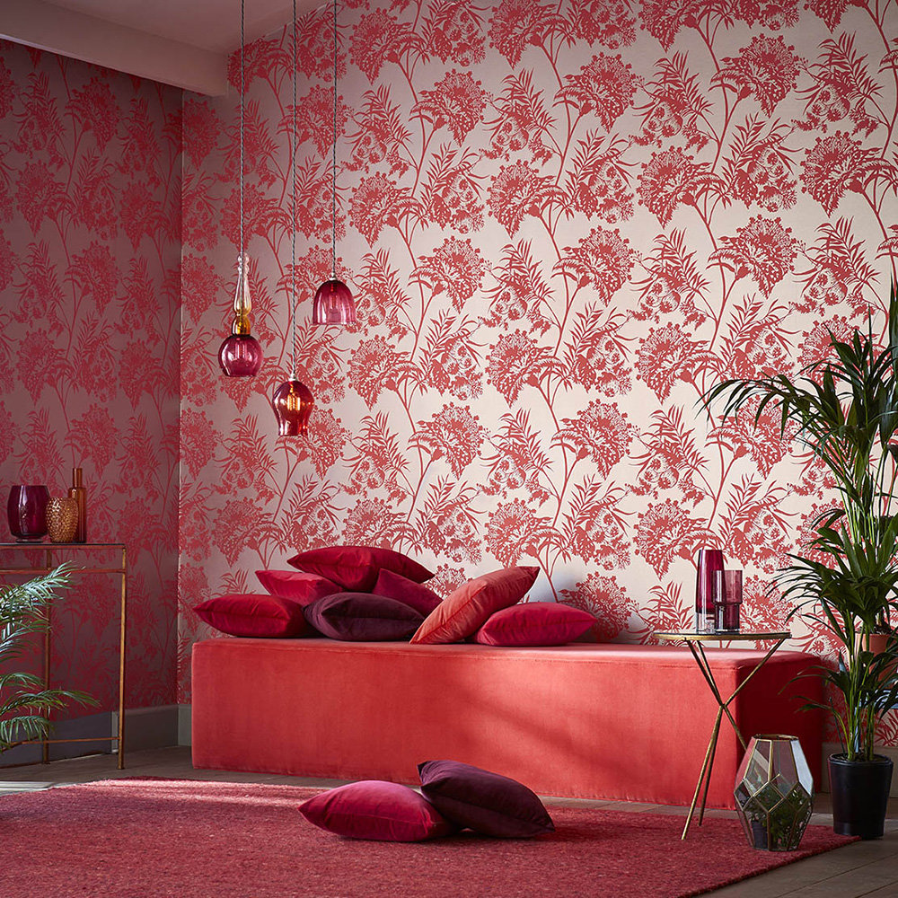 Bavero Wallpaper - Coral - by Harlequin